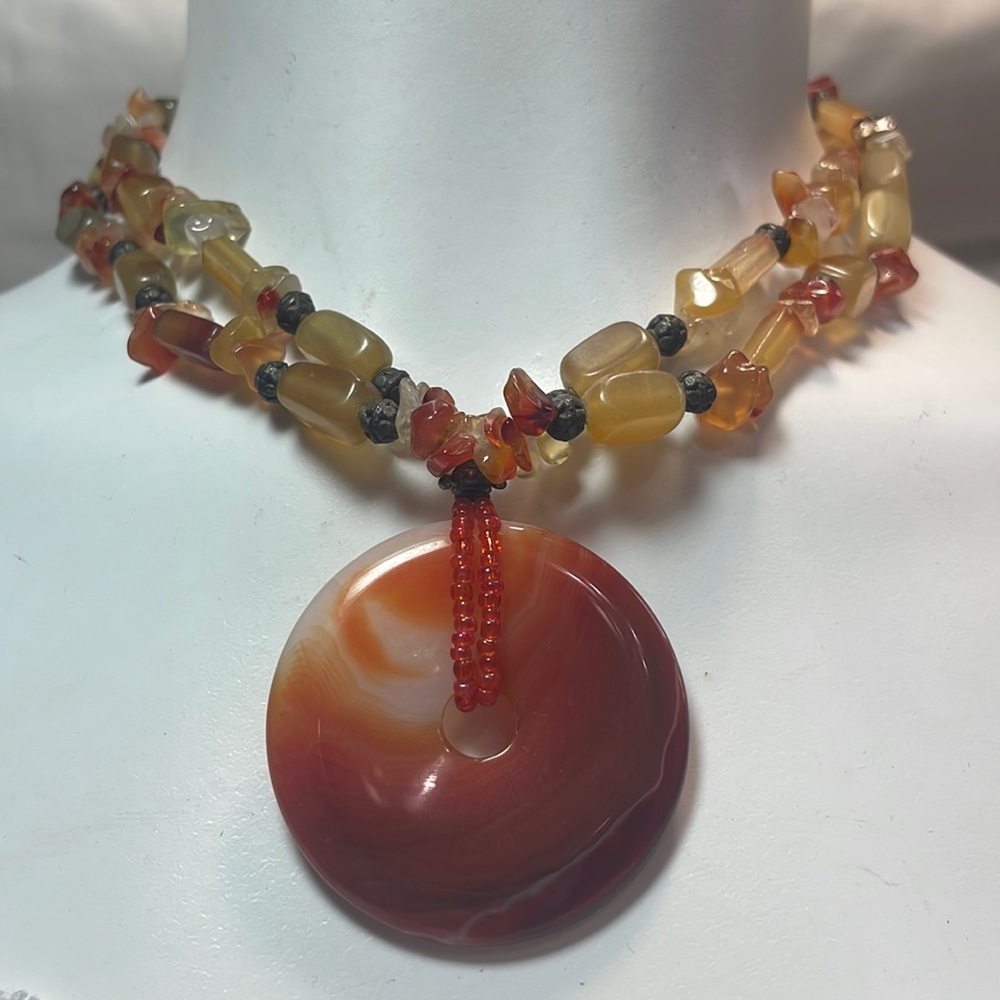 Vintage Carnelian Beaded Choker Boho Necklace - Picture 2 of 3